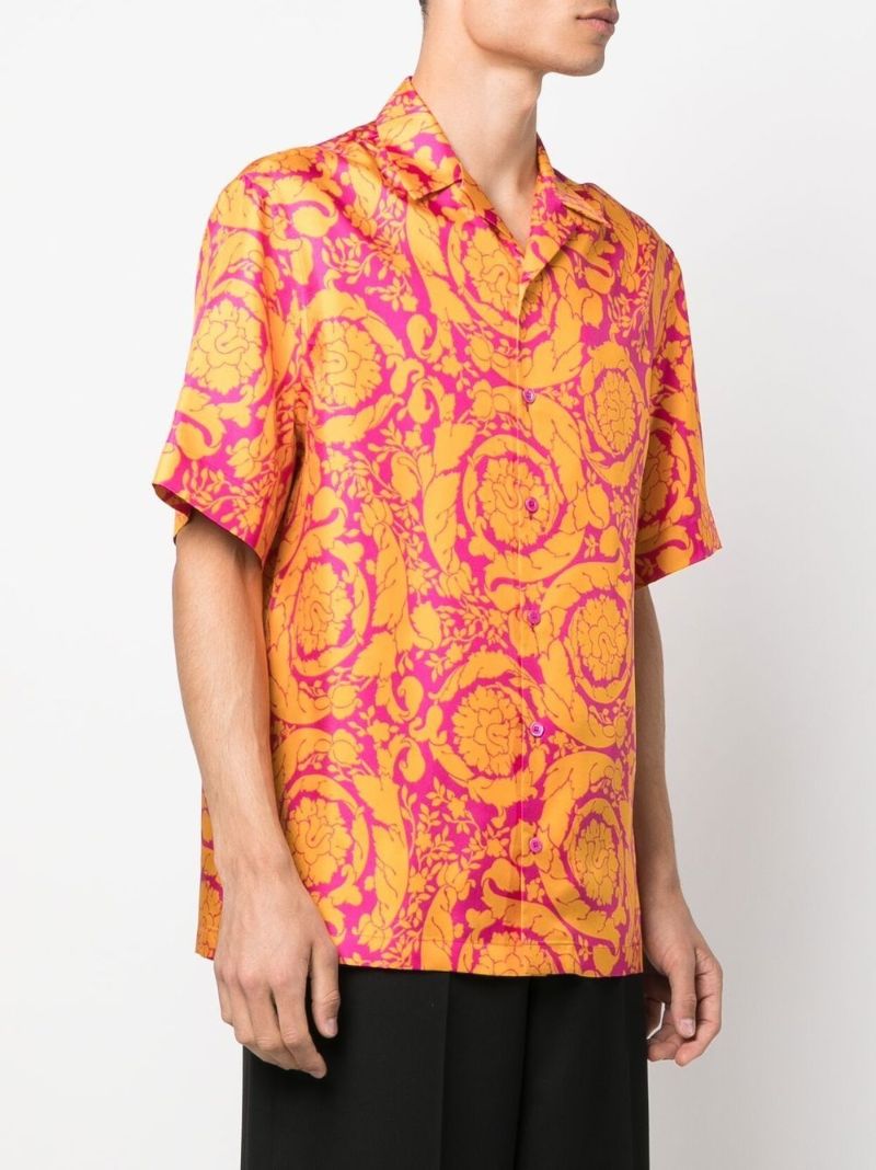 Orange Barocco Silhouette Print Silk Shirt