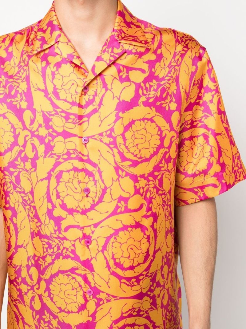 Orange Barocco Silhouette Print Silk Shirt