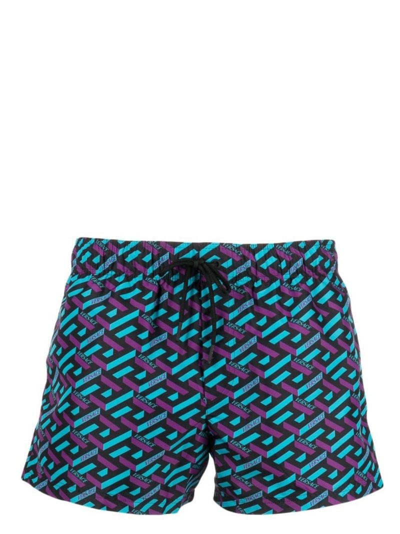 Blue La Greca Print Swim Shorts