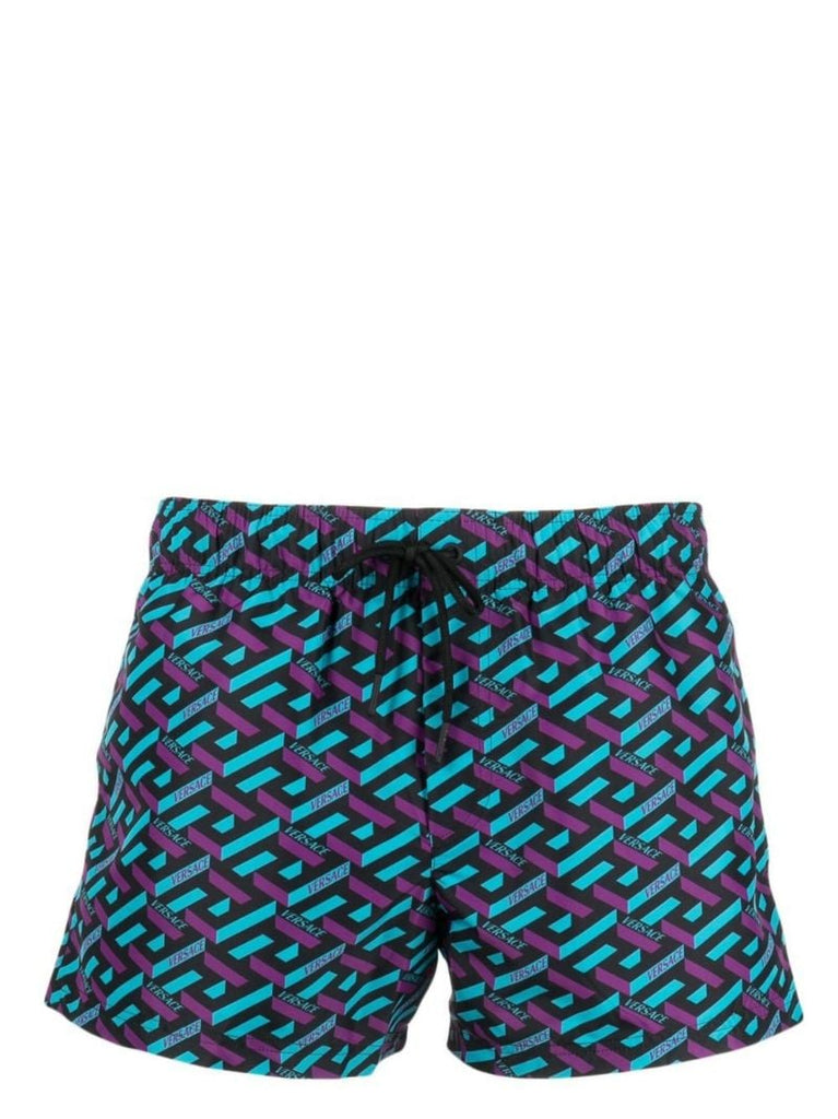 Blue La Greca Print Swim Shorts