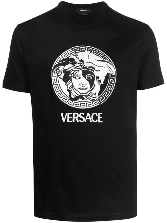 Black Medusa Print Cotton T-shirt