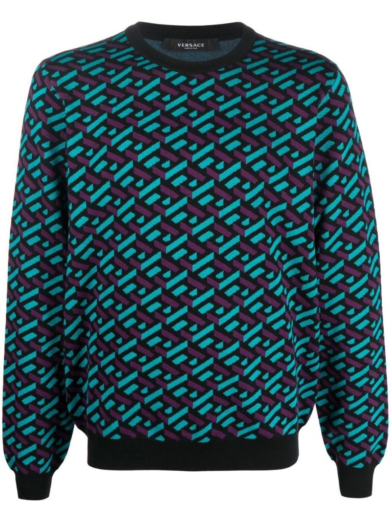 Black La Greca Jacquard Wool Sweater