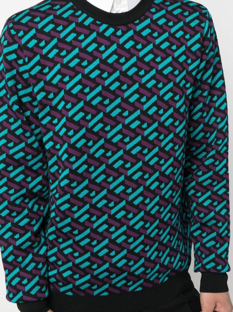Black La Greca Jacquard Wool Sweater