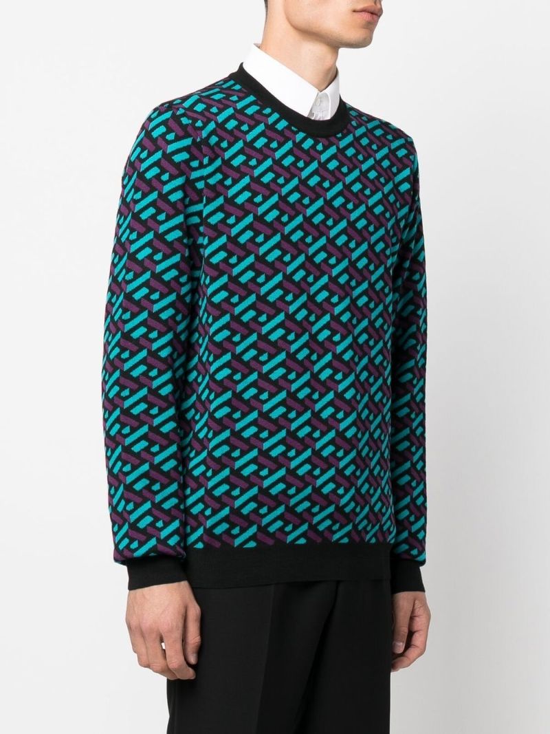 Black La Greca Jacquard Wool Sweater