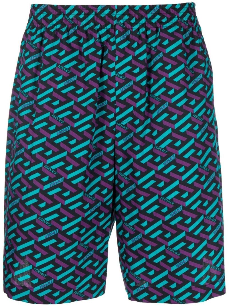 Black La Greca Print Shorts