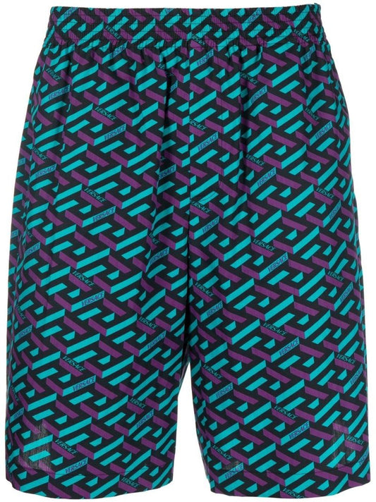 Black La Greca Print Shorts