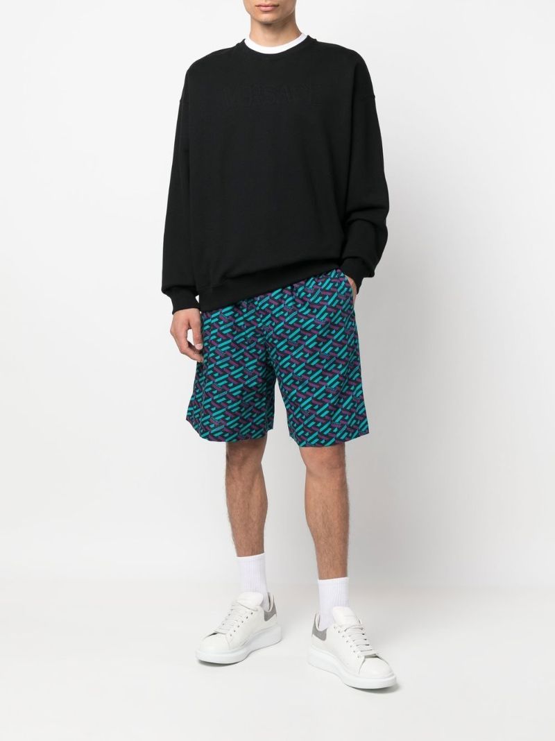 Black La Greca Print Shorts