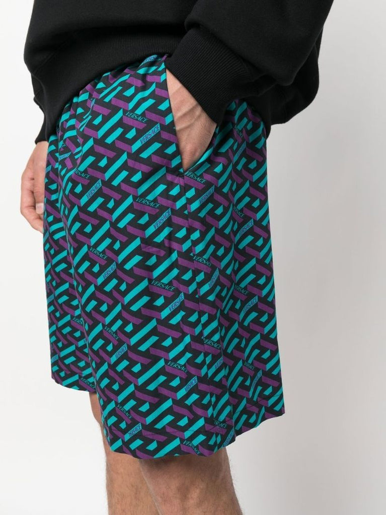 Black La Greca Print Shorts