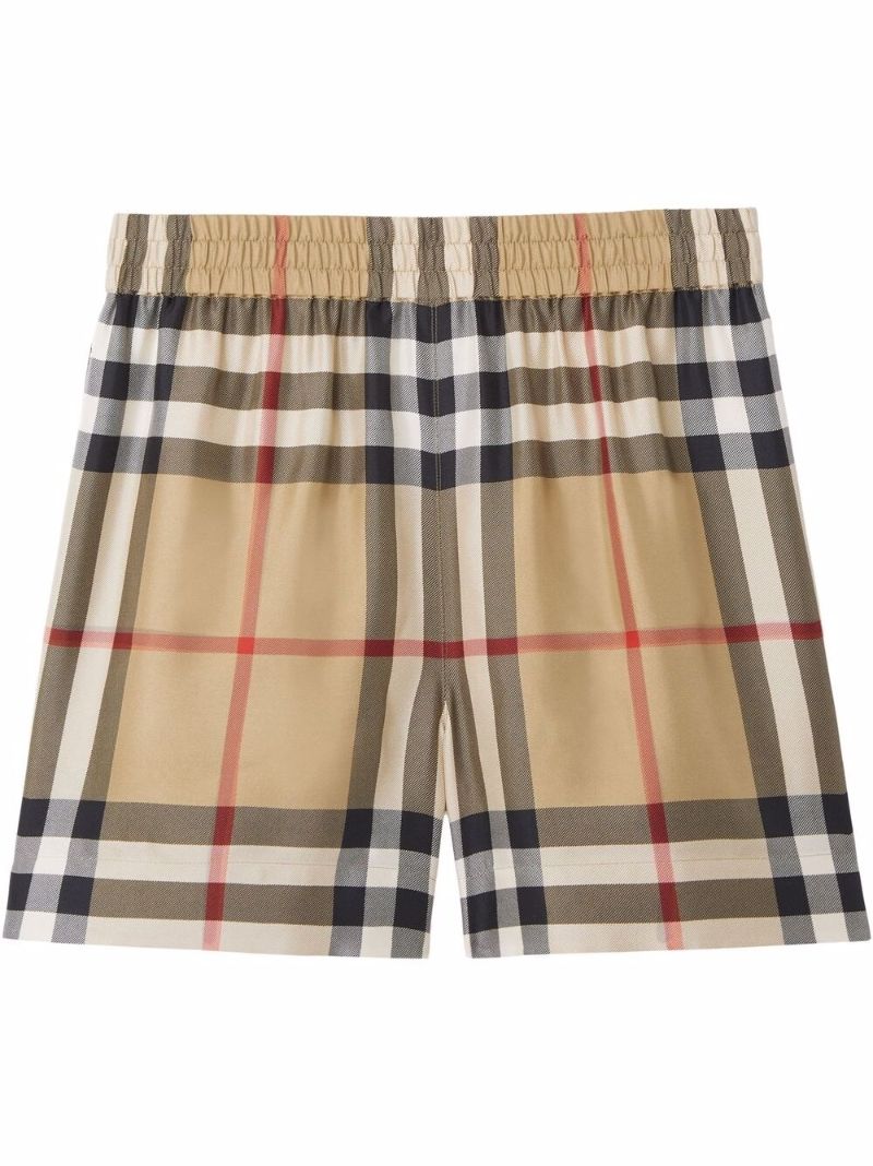 Neutral Vintage Check Silk Shorts