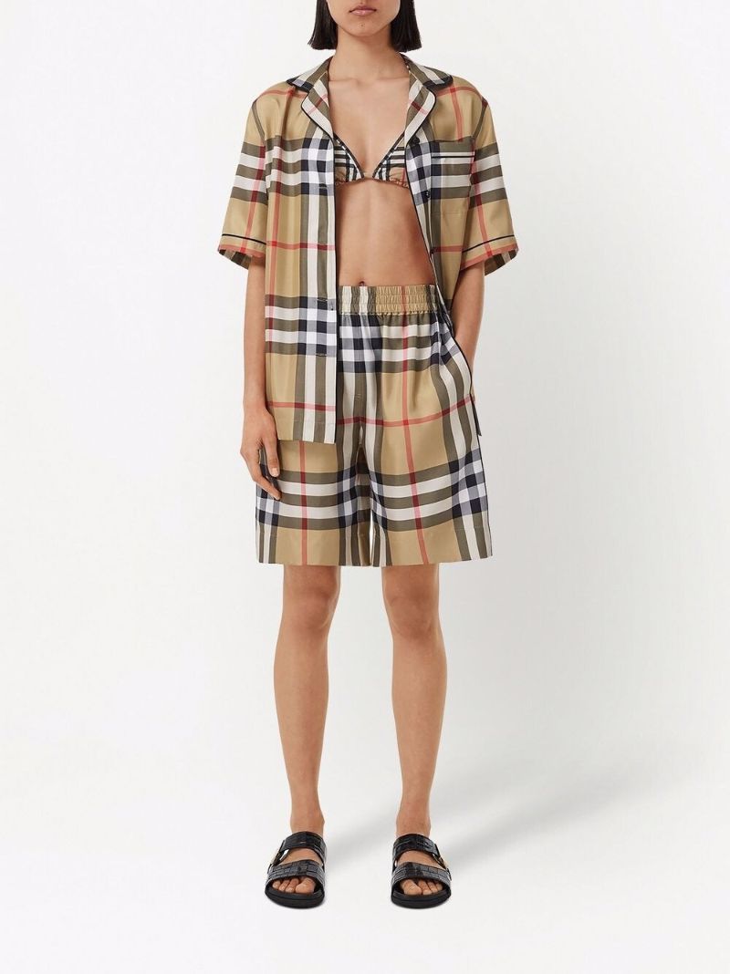Neutral Vintage Check Silk Shorts
