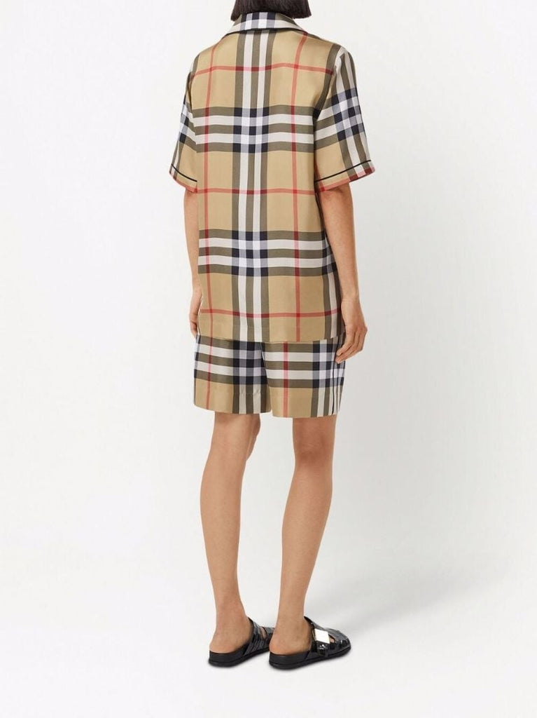 Neutral Vintage Check Silk Shorts