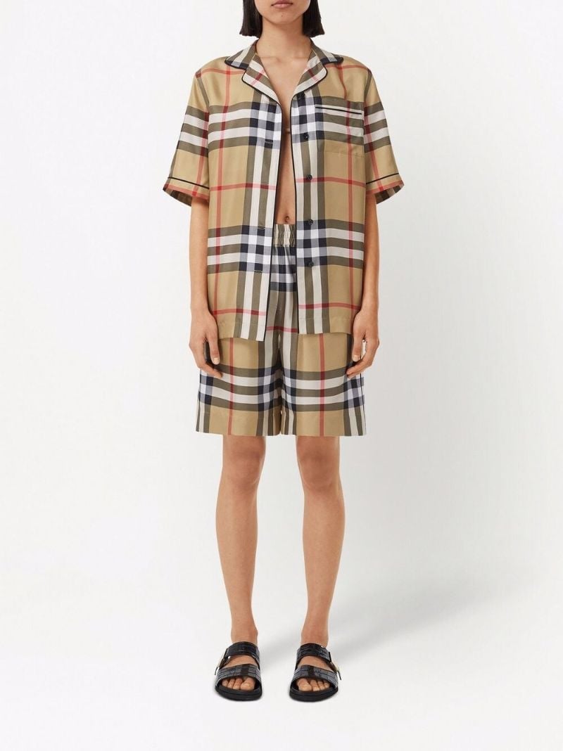 Neutral Vintage Check Silk Shorts