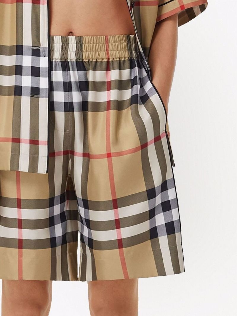 Neutral Vintage Check Silk Shorts