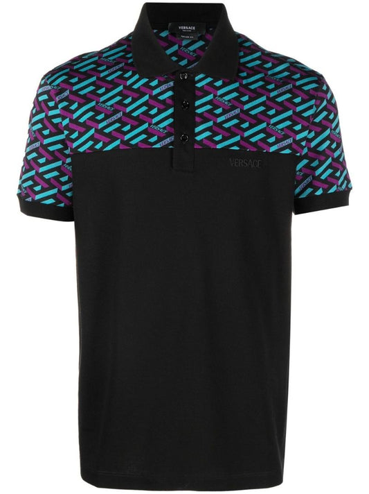 Black La Greca Cotton Polo Shirt