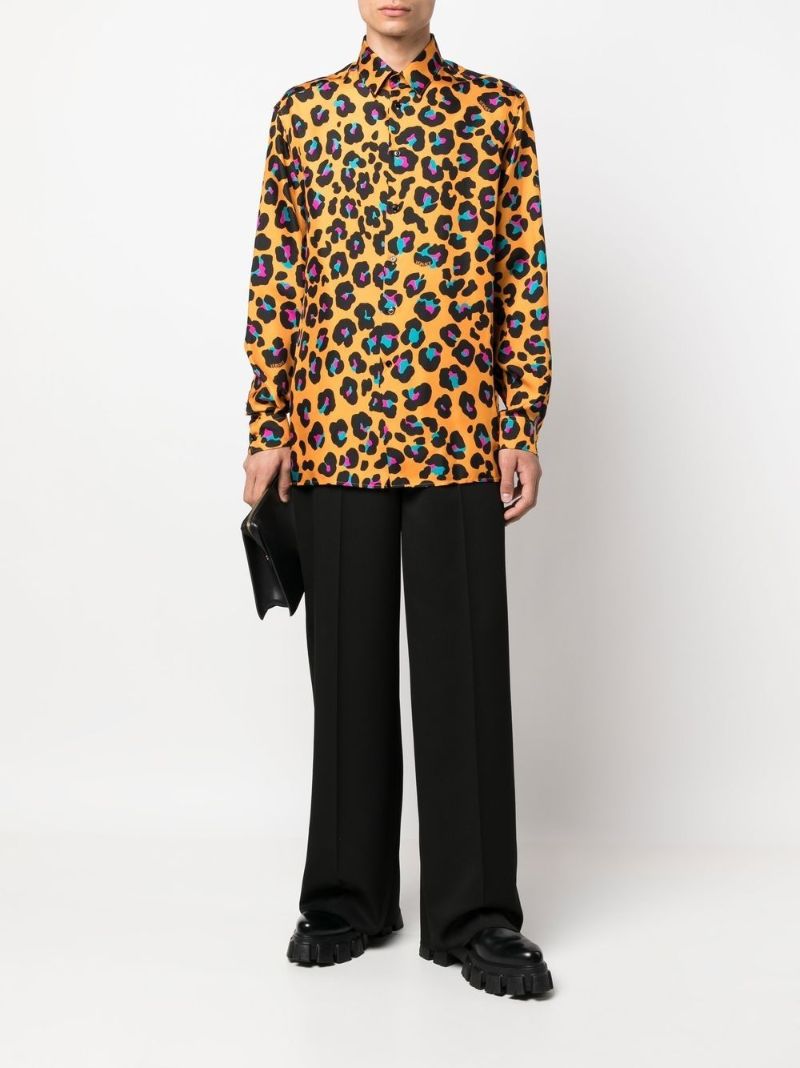 Orange Daisy Leopard Print Silk Shirt