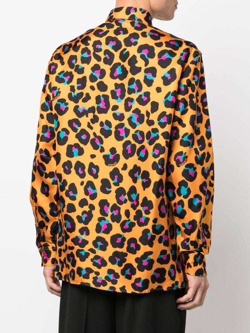 Orange Daisy Leopard Print Silk Shirt