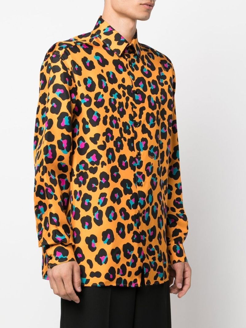 Orange Daisy Leopard Print Silk Shirt