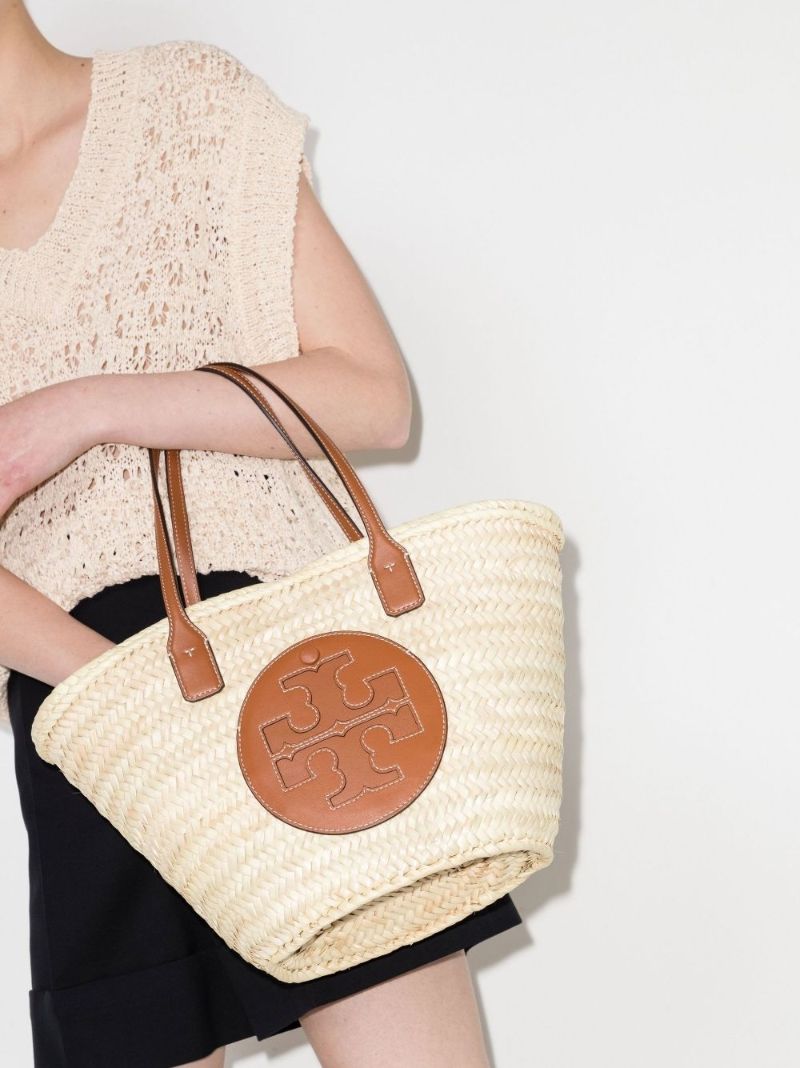 Neutral Ella Straw Basket Tote Bag