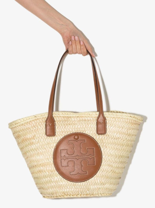 Neutral Ella Straw Basket Tote Bag