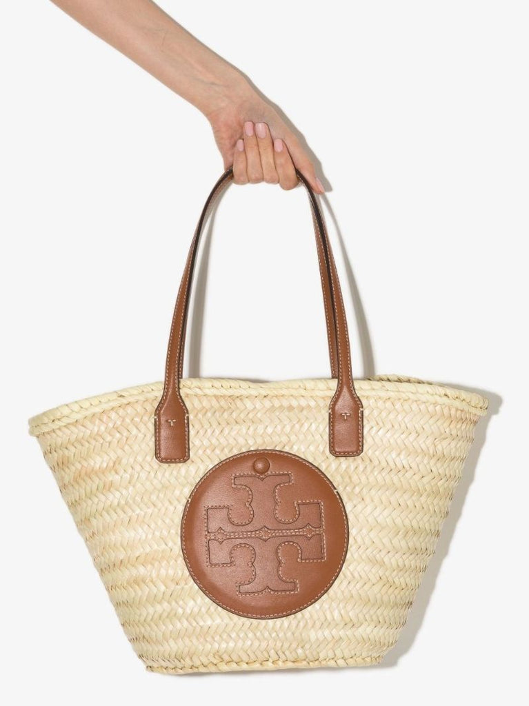 Neutral Ella Straw Basket Tote Bag