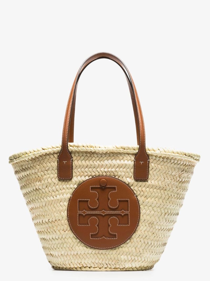 Neutral Ella Straw Basket Tote Bag