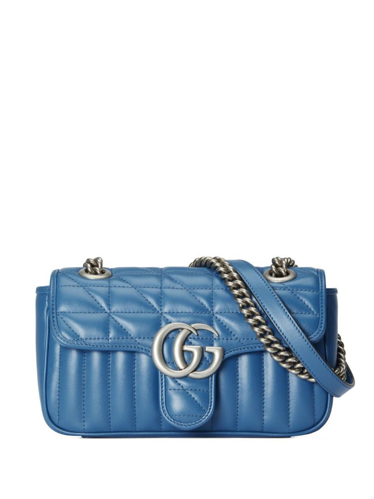 Blue Gg Marmont Mini Leather Shoulder Bag