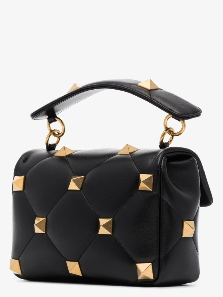 Black Roman Stud Medium Leather Shoulder Bag