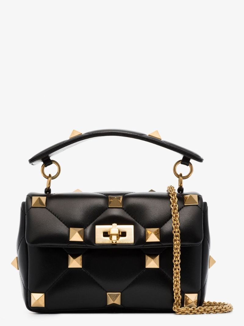 Black Roman Stud Medium Leather Shoulder Bag
