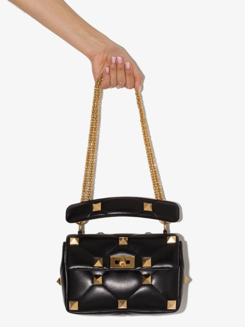 Black Roman Stud Medium Leather Shoulder Bag