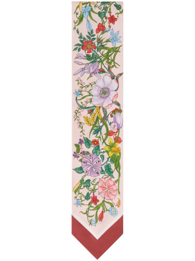 Pink Floral Print Silk Scarf