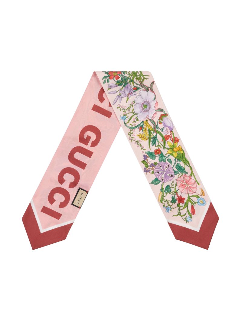 Pink Floral Print Silk Scarf