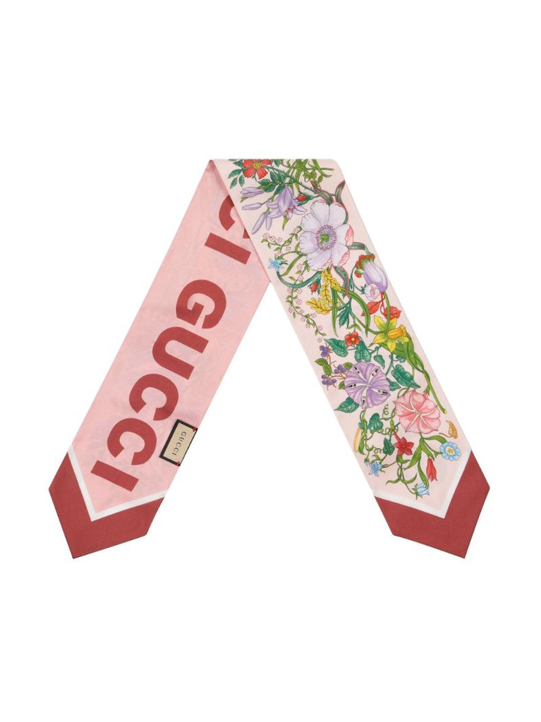 Pink Floral Print Silk Scarf