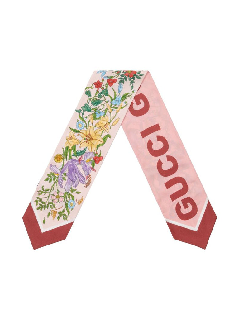Pink Floral Print Silk Scarf