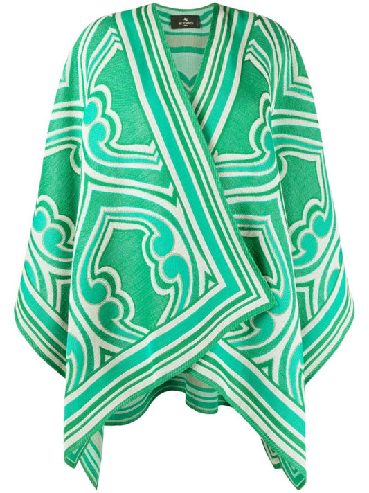 Green Geometric Pattern Cotton Cape