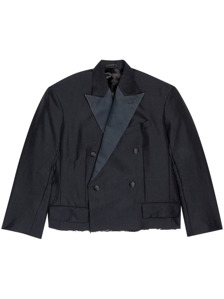 Black Double-breasted Wool Blazer