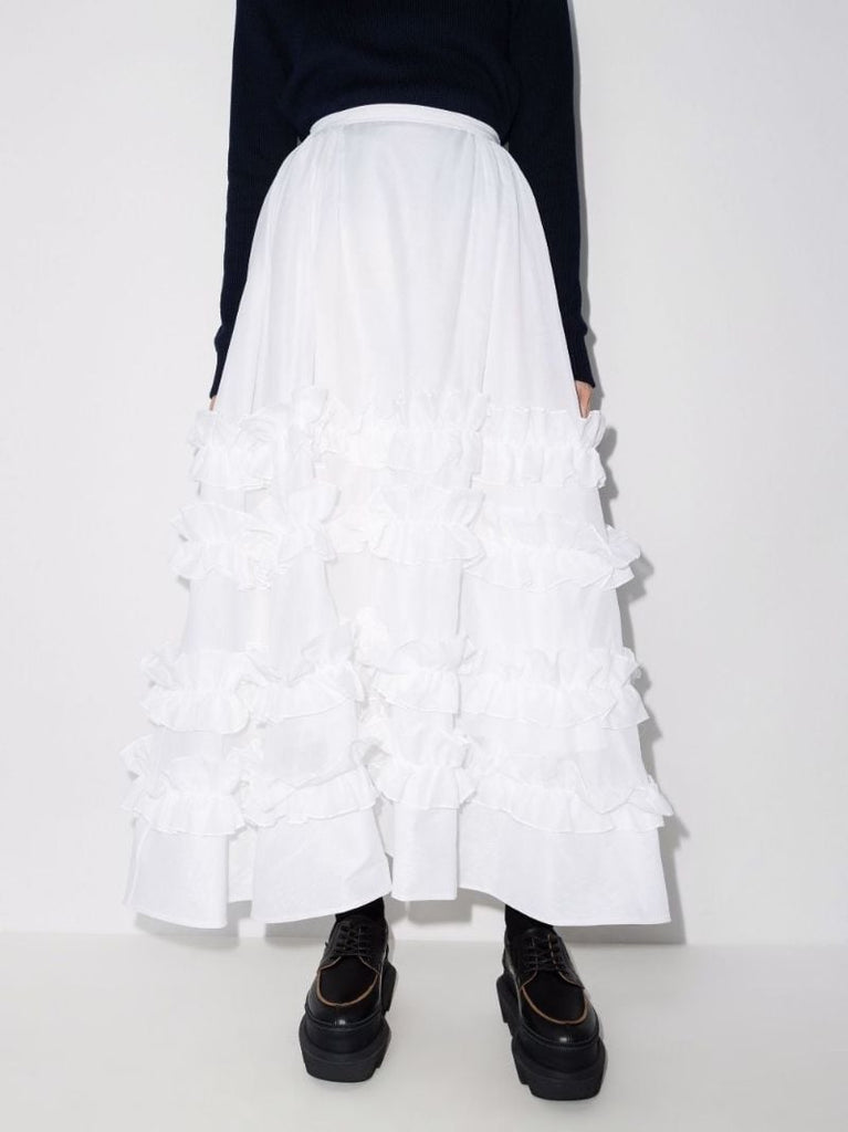 Ruffled Cotton Midi Skirt