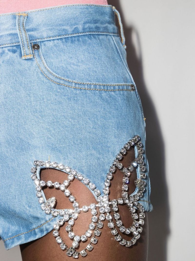 Crystal Butterfly Denim Shorts