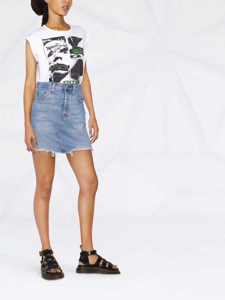 Blue Distressed Denim Skirt