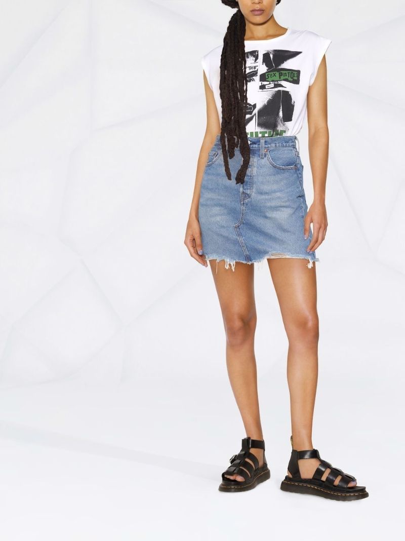 Blue Distressed Denim Skirt