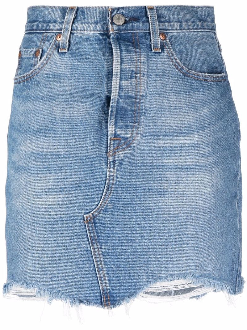 Blue Distressed Denim Skirt