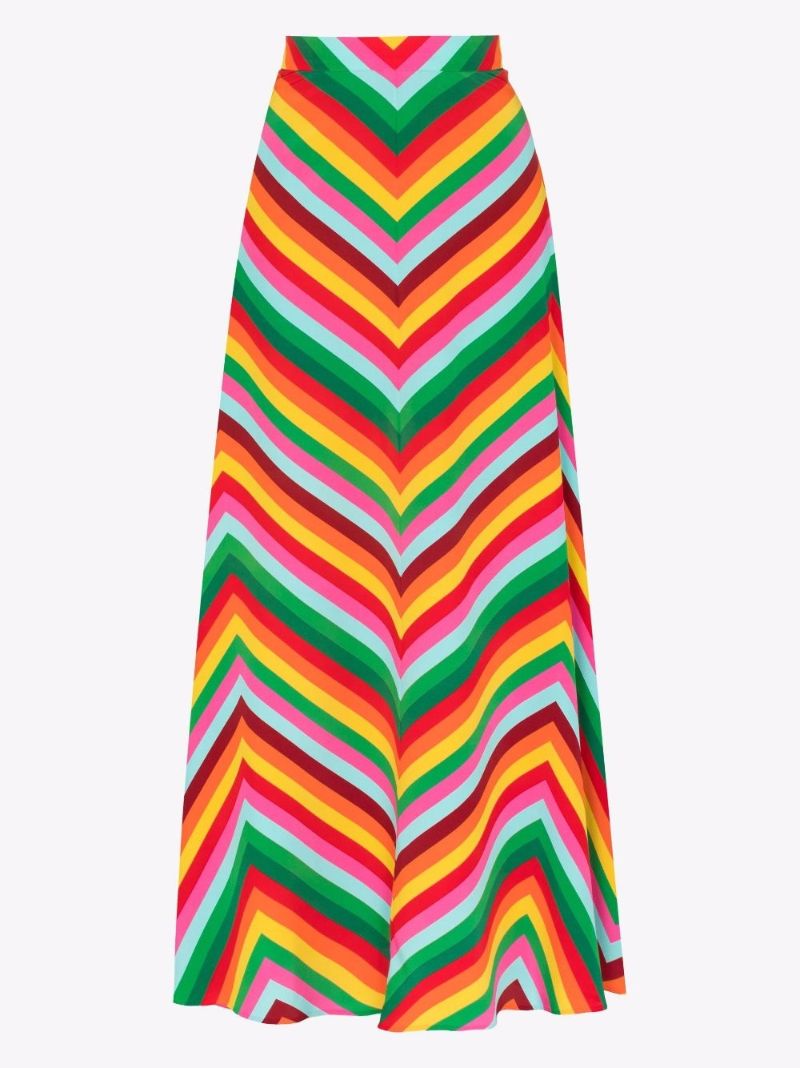 Chevron Striped Silk Maxi Skirt