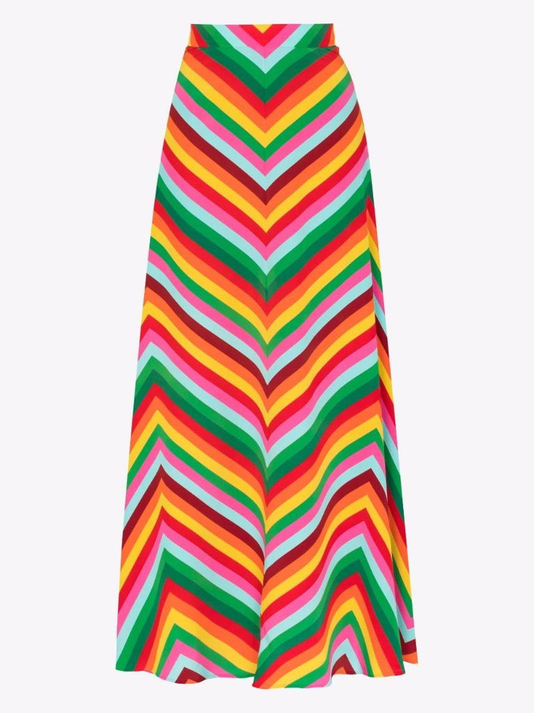 Chevron Striped Silk Maxi Skirt