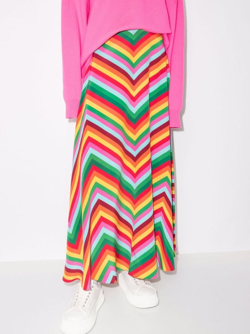 Chevron Striped Silk Maxi Skirt