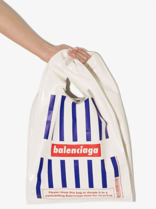 White Monday Shopper Leather Tote Bag