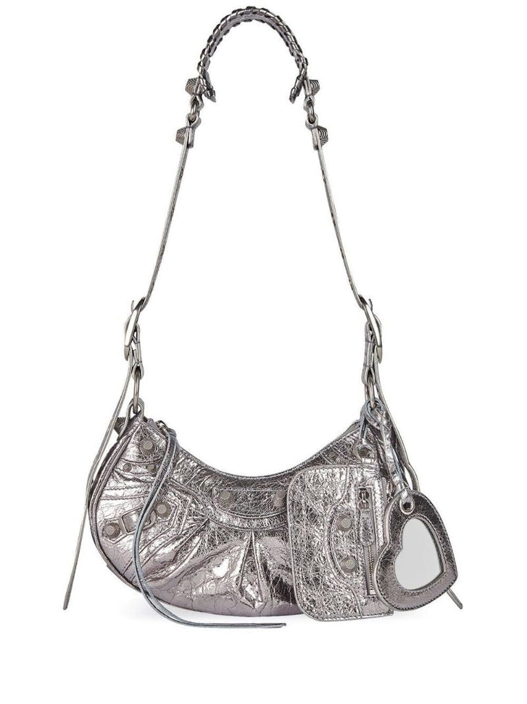 Silver Le Cagole Mini Leather Shoulder Bag