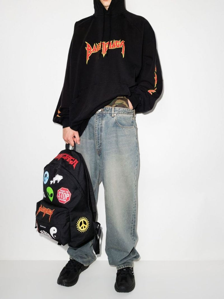Black Metal Oversized Cotton Hoodie