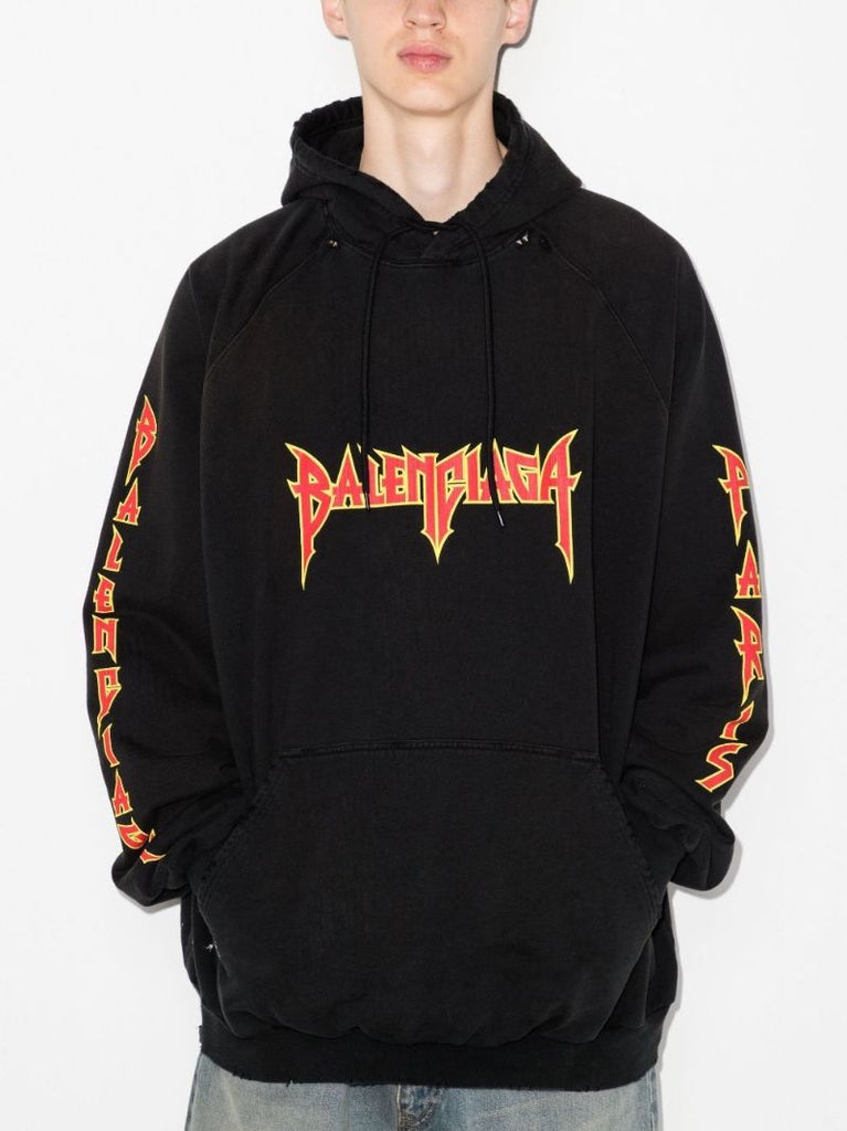 Black Metal Oversized Cotton Hoodie