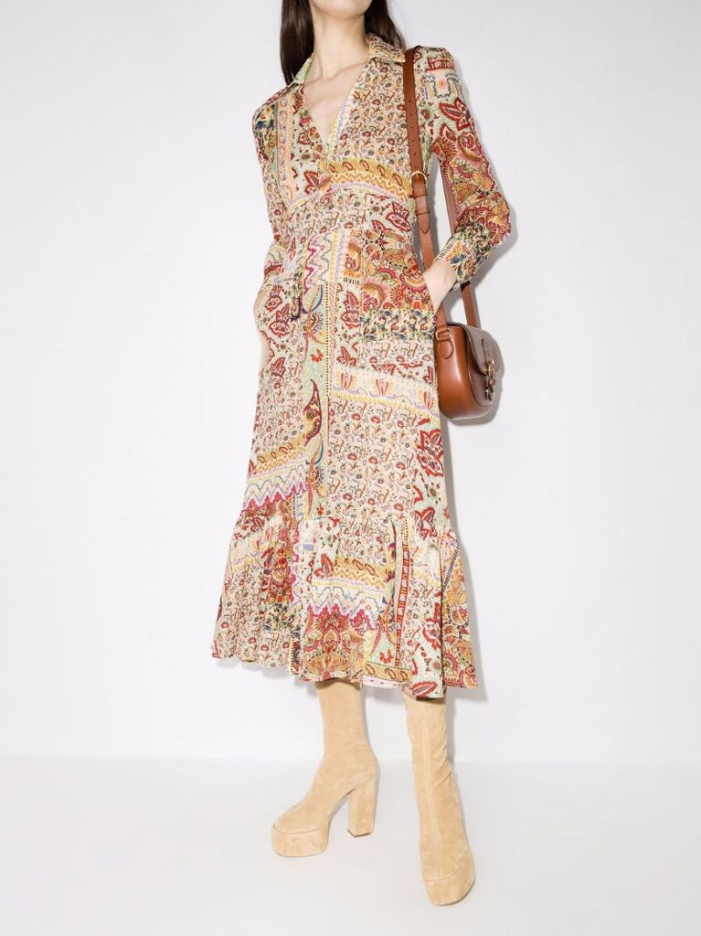 Maggie Paisley Print Cotton Midi Dress