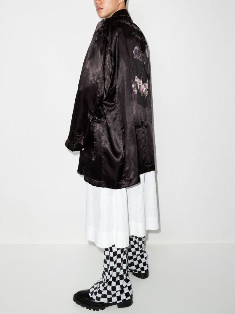Rose Skull Oversized Satin Blazer
