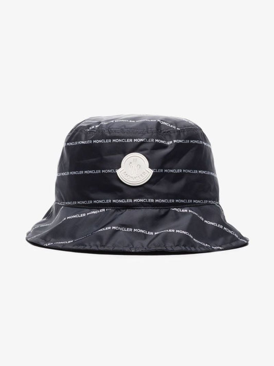 Black Logo Print Bucket Hat